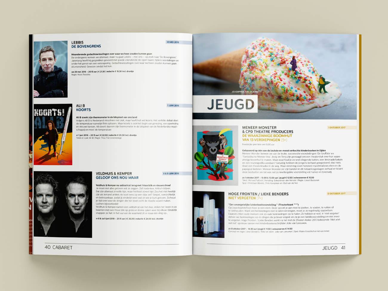 Theater de Veste, Seizoen 17|18, Studio Enkelvoud, seizoensbrochure, toneel, campagnebeeld, grafisch ontwerp, fotografie, miniatuur, miniature, editorial, grafisch ontwerp, lay-out, brochure, cabaret, college en debat, jeugd