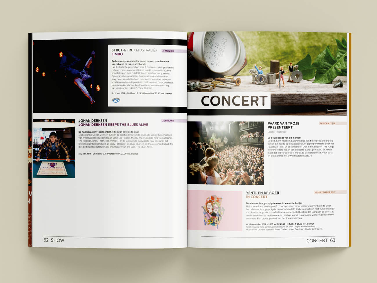 Theater de Veste, Seizoen 17|18, Studio Enkelvoud, seizoensbrochure, toneel, campagnebeeld, grafisch ontwerp, fotografie, miniatuur, miniature, editorial, grafisch ontwerp, lay-out, brochure, cabaret, college en debat, jeugd, concert
