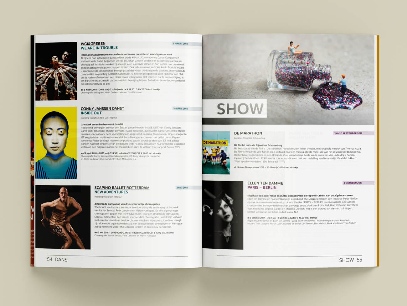 Theater de Veste, Seizoen 17|18, Studio Enkelvoud, seizoensbrochure, toneel, campagnebeeld, grafisch ontwerp, fotografie, miniatuur, miniature, editorial, grafisch ontwerp, lay-out, brochure, cabaret, college en debat, jeugd, concert, show