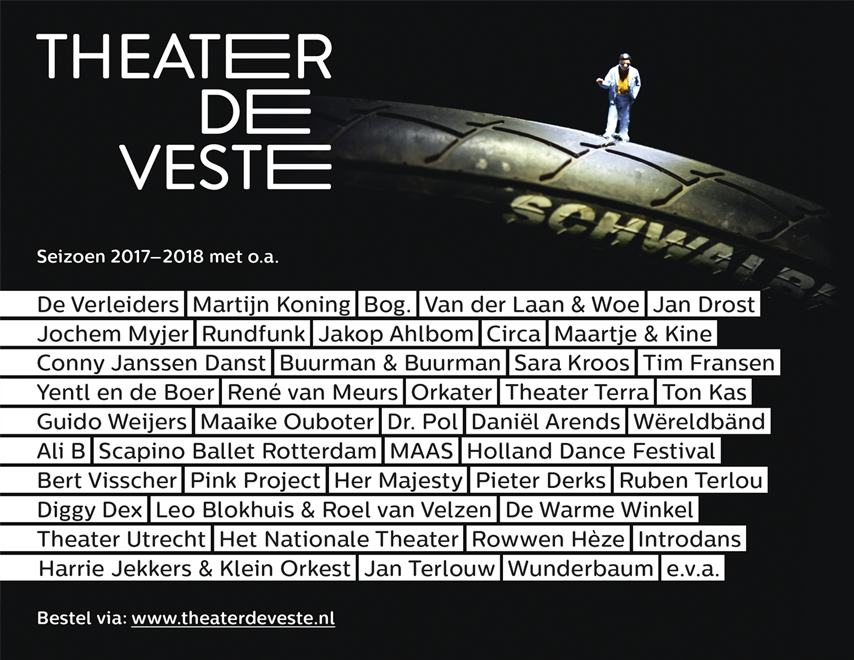 Theater de Veste, spandoek, Studio Enkelvoud, seizoensbrochure, cabaret, grafisch ontwerp, fotografie, miniatuur, miniature