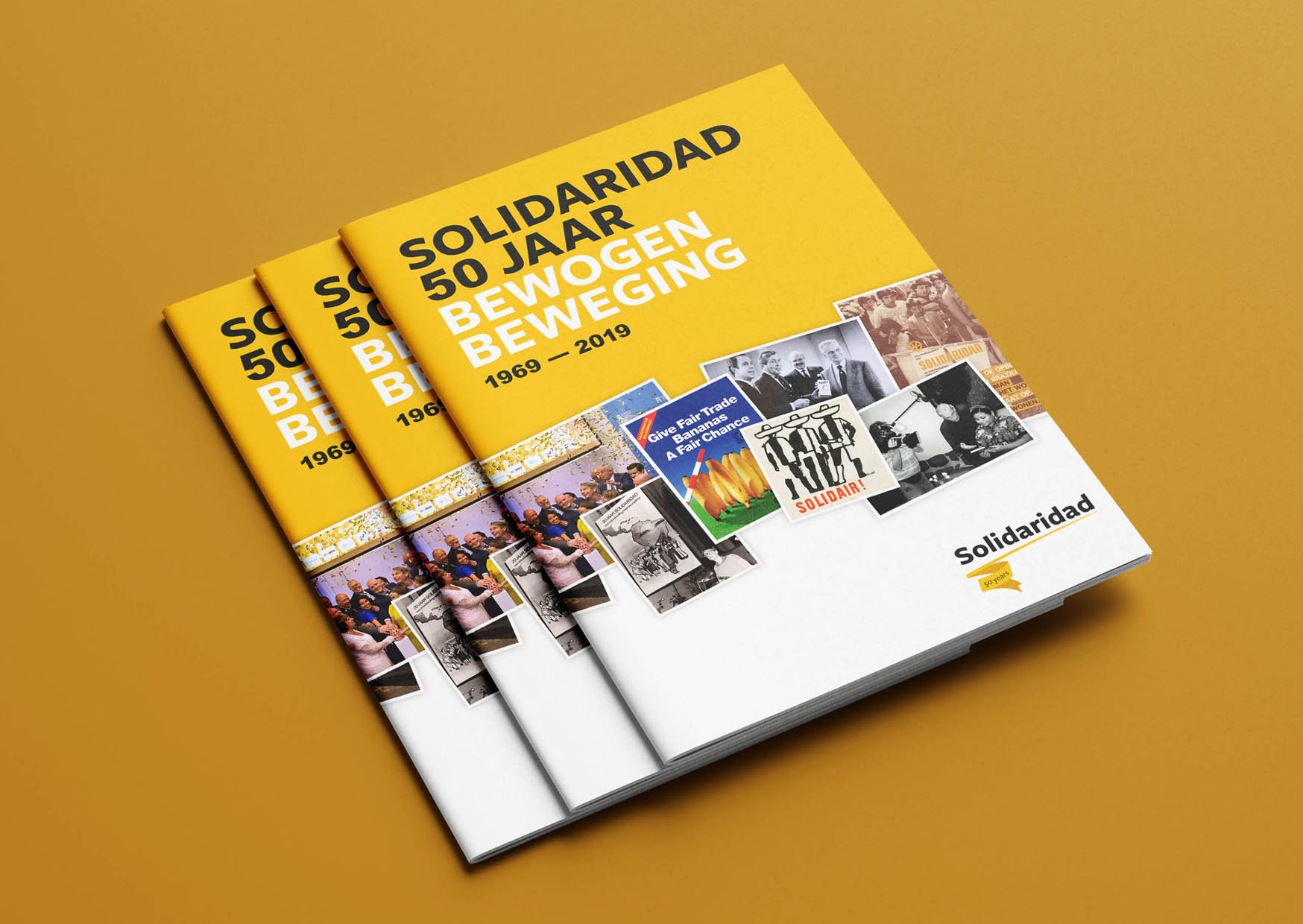 magazine, jubileum, solidaridad, goud, tijdlijn, 50 jaar, belangenorganisatie, editorial, grafisch ontwerp, graphic design, oké bananen