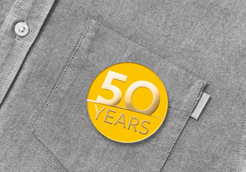 Solidaridad, jubileumlogo, logo, jubileum, 50 years, 50 jaar, animatie, gif, feest, goud, gouden, visitekaartje, business card, lint, lintje, magazine