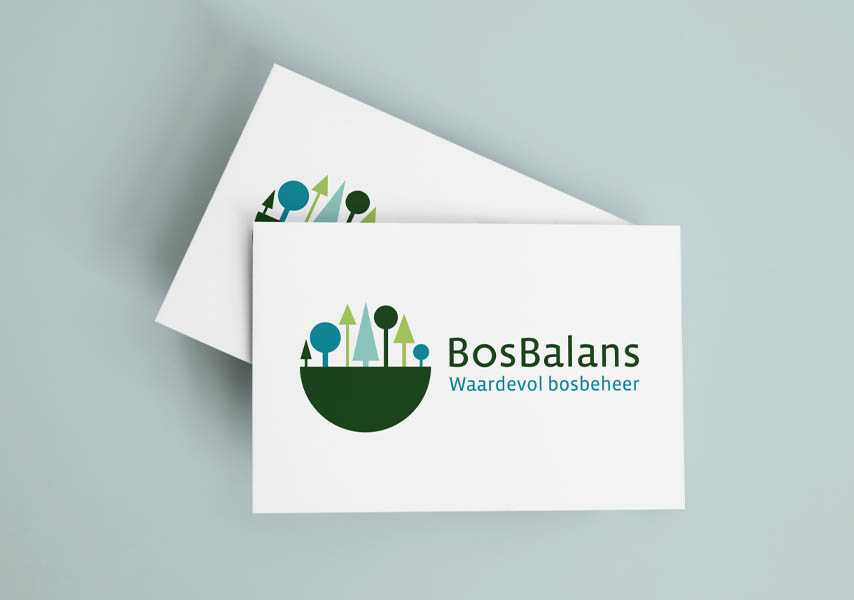 Bosbalans, identiteit, huisstijl, logo, visitekaartje, balans, bossen, groen, blauw